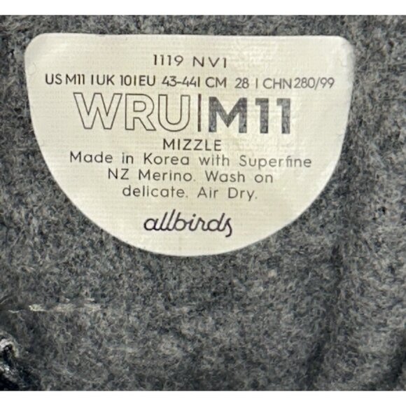 Allbirds Mens Shoes Size 11 Grey WRU Mizzle Merino Wool Mid Sneakers Casual - Picture 7 of 9